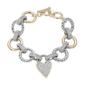 Chic Two-Tone Heart Charm Bracelet